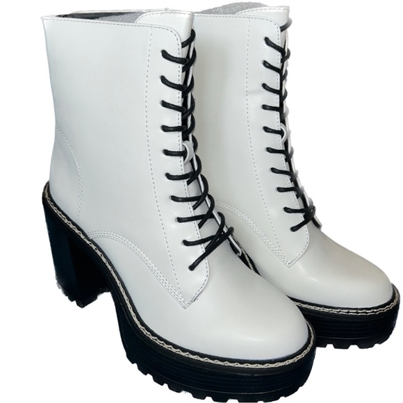 Steve Madden Shoes - Steve Madden Madden Girl Combat Boots | Platform | White Block Heel | Sz 9.5